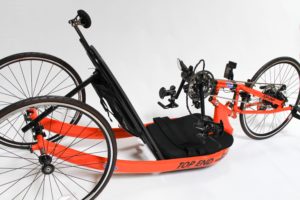 Bike-On Quadelite handcycle build in orange TOP END Force-3 label