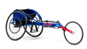 Top End Eliminator OSR V Cage Racing wheelchair in blue and red frame color