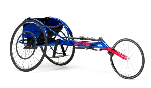 Top End Eliminator OSR V Cage Racing wheelchair in blue and red frame color
