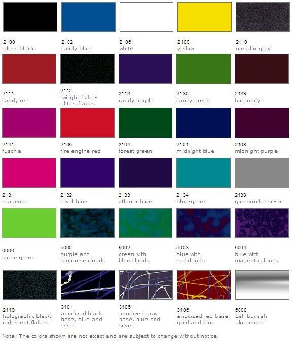 colours wheelchair frame color option swatches