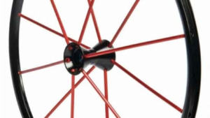 Round Betty Dino Wheels with black hubs and red spokes