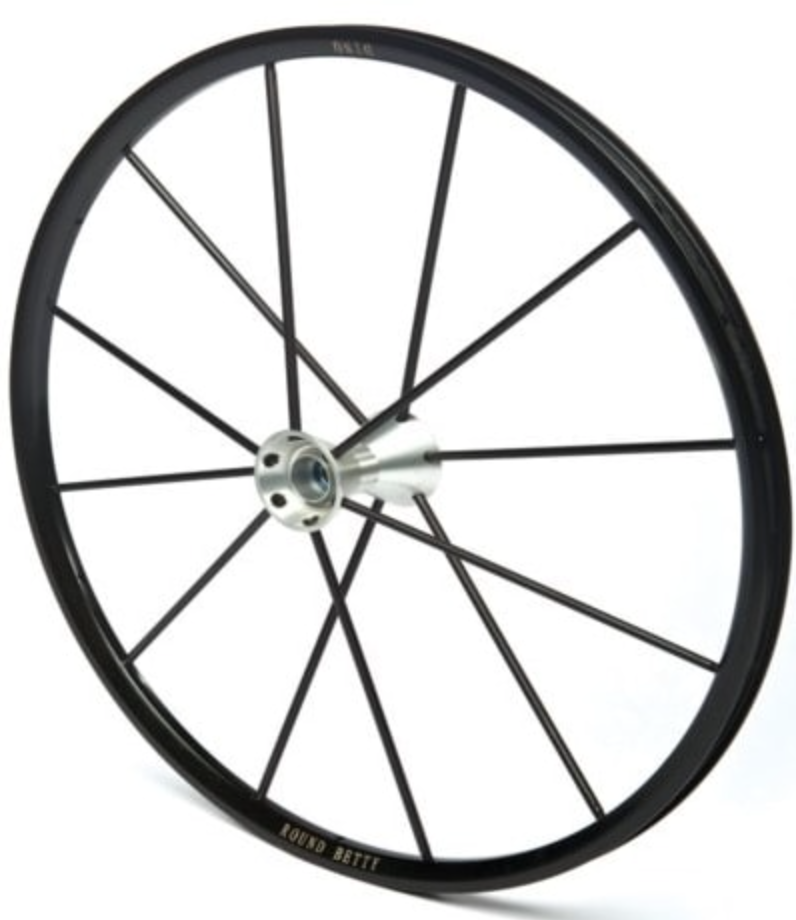 Round betty Dino Wheels with silver hubs and black spokes