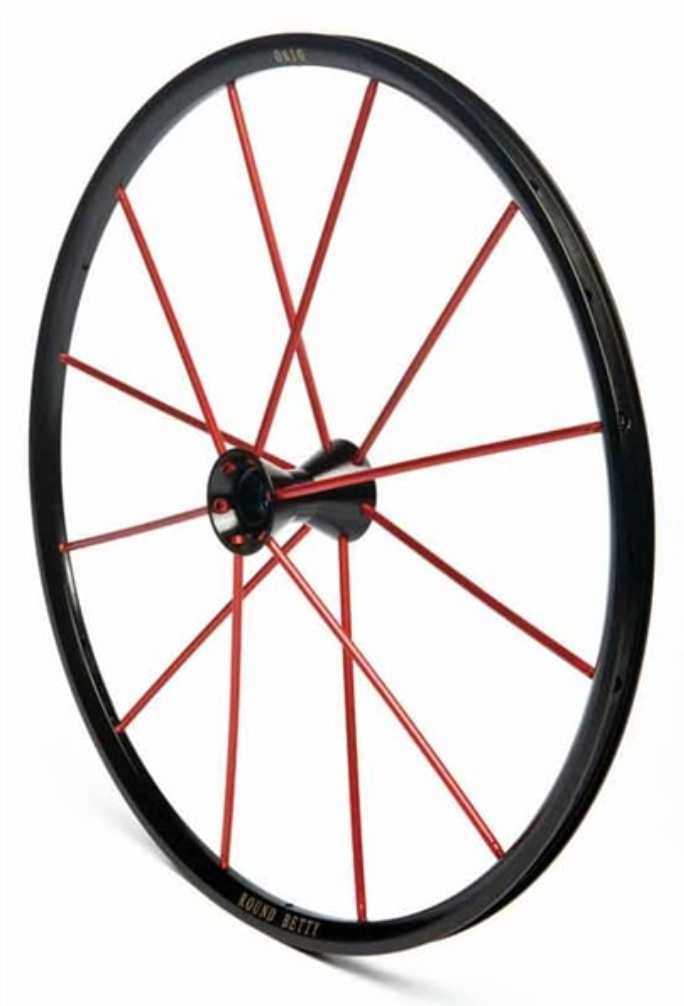 Round Betty Dino Wheels with black hubs and red spokes