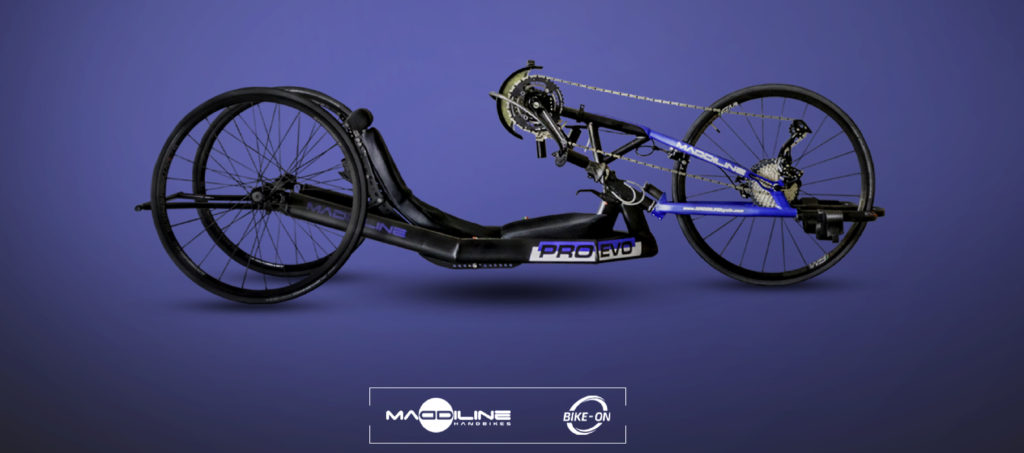 Maddiline Pro Evo Handcycle in blue and black