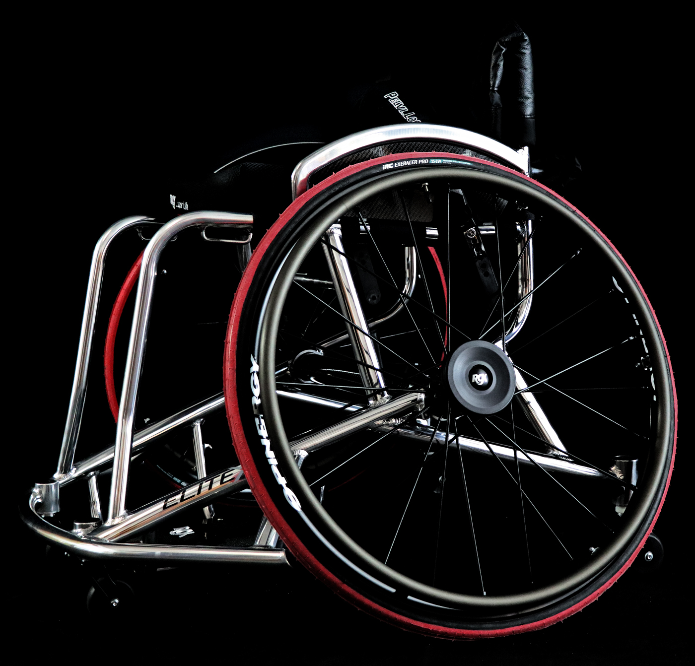 RGK basketball wheelchair in brushed aluminum frame