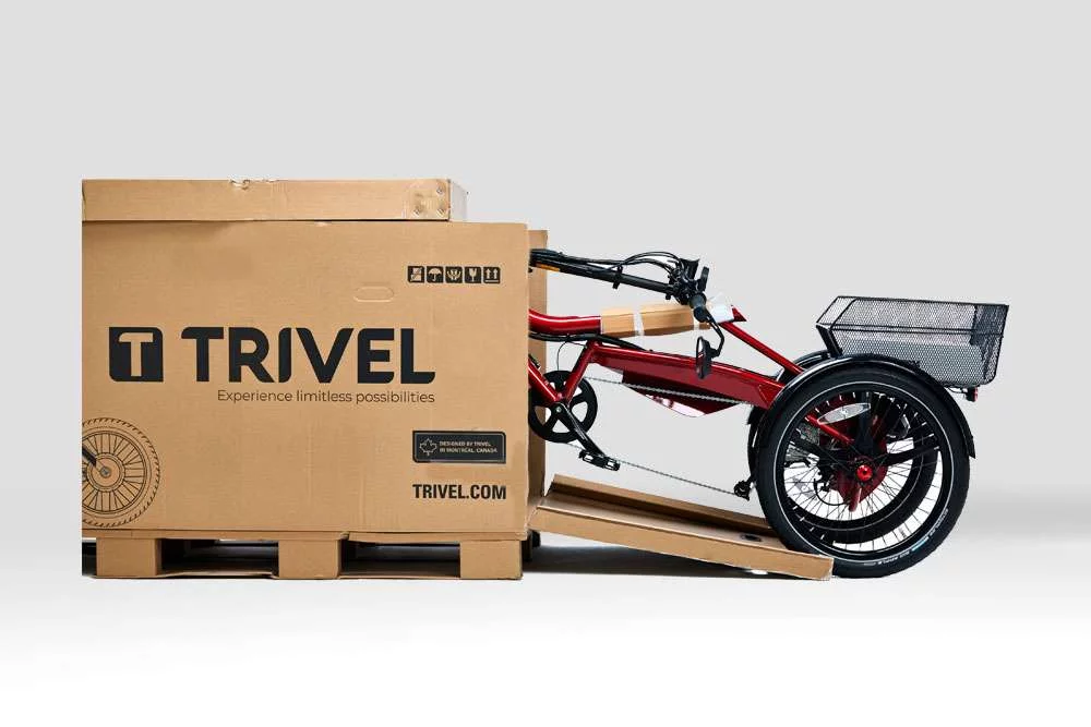 Trivel e-Azteca Electric Tricycle in folded position, easily fit into transport