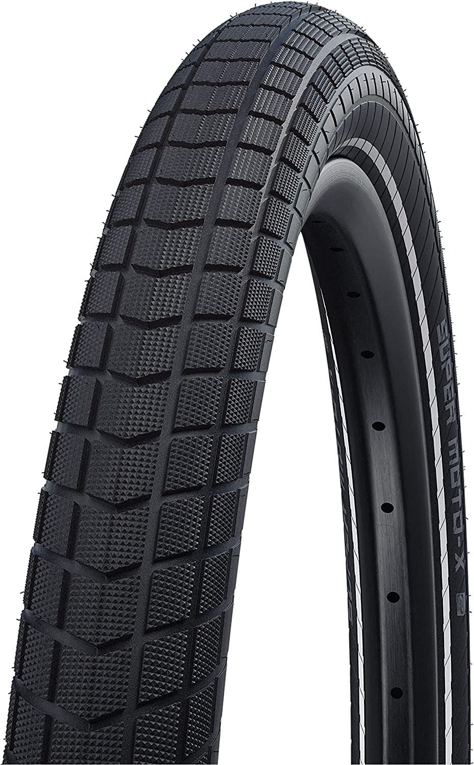 Three quarters view of Schwalbe Super Moto X Clincher Tire, 27.5"