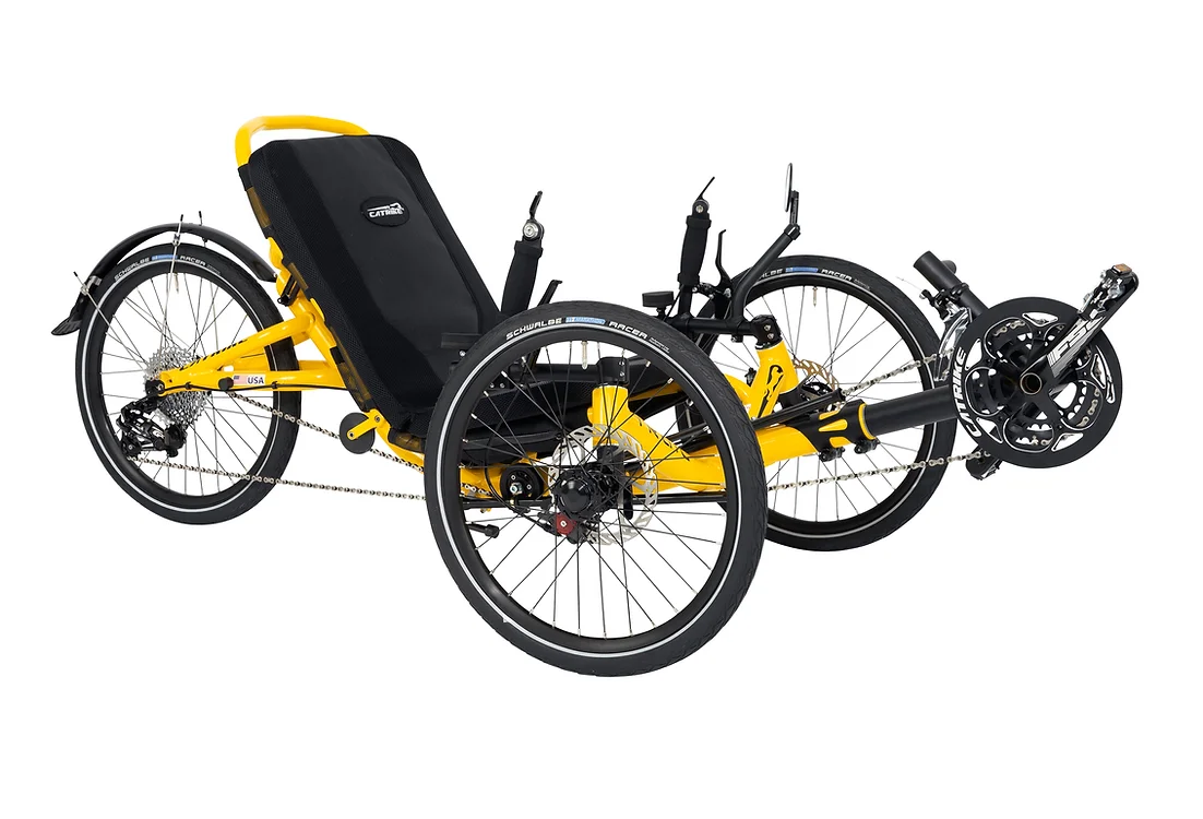 Catrike Trail handcycle with yellow frame