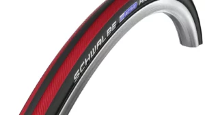 Half view of Schwalbe RightRun Clincher Tire in red